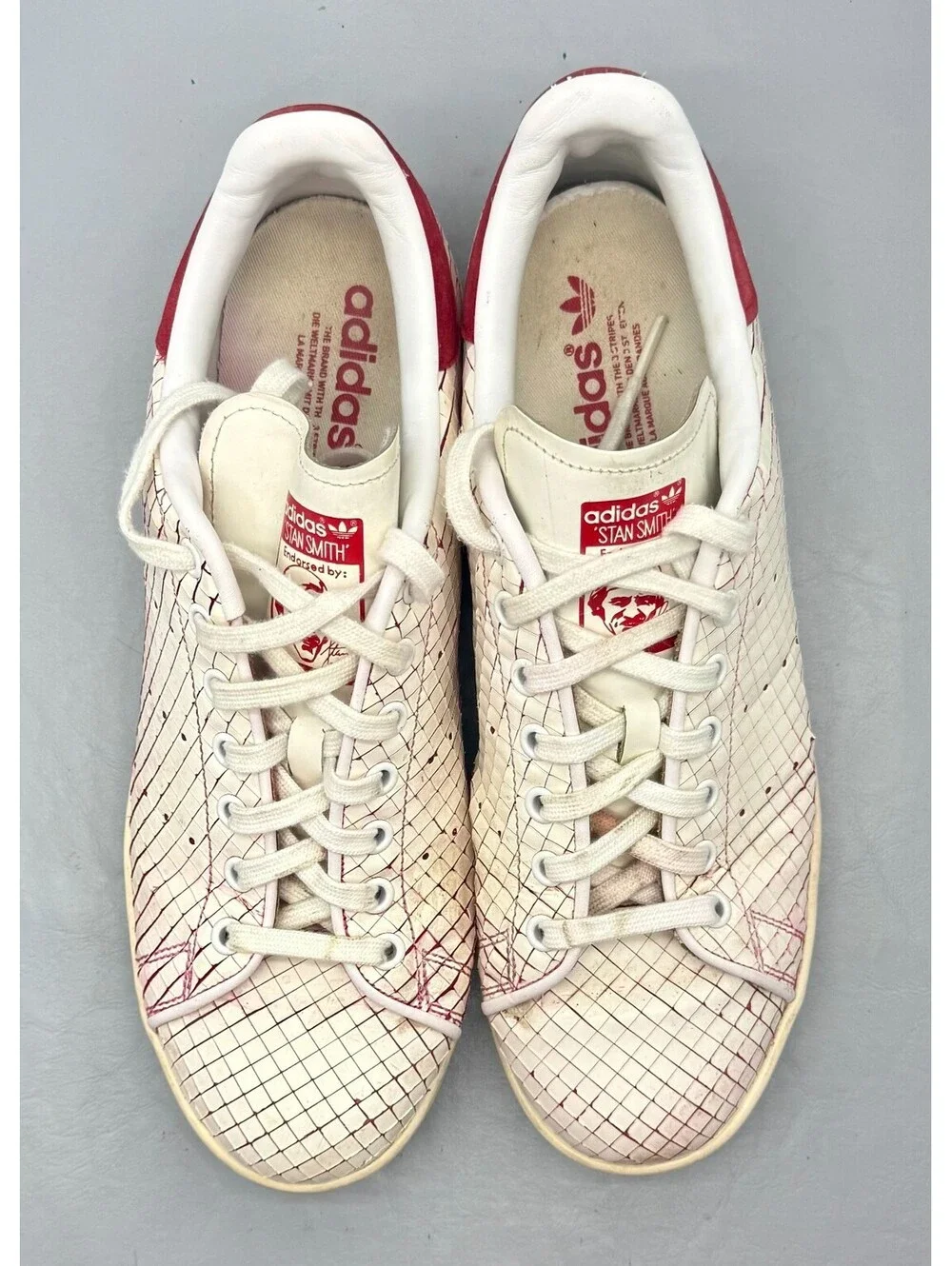 adidas Stan Smith Sliced Leather  White with Red Size  11 Nice Hard to Find